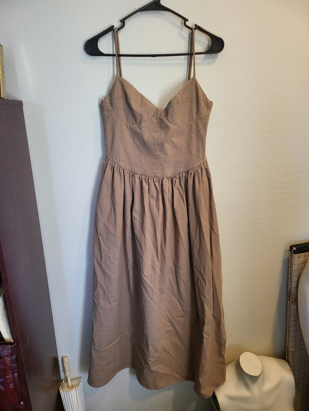 Zara Strappy Midi Dress Cotton Beige A Line Women's Size M